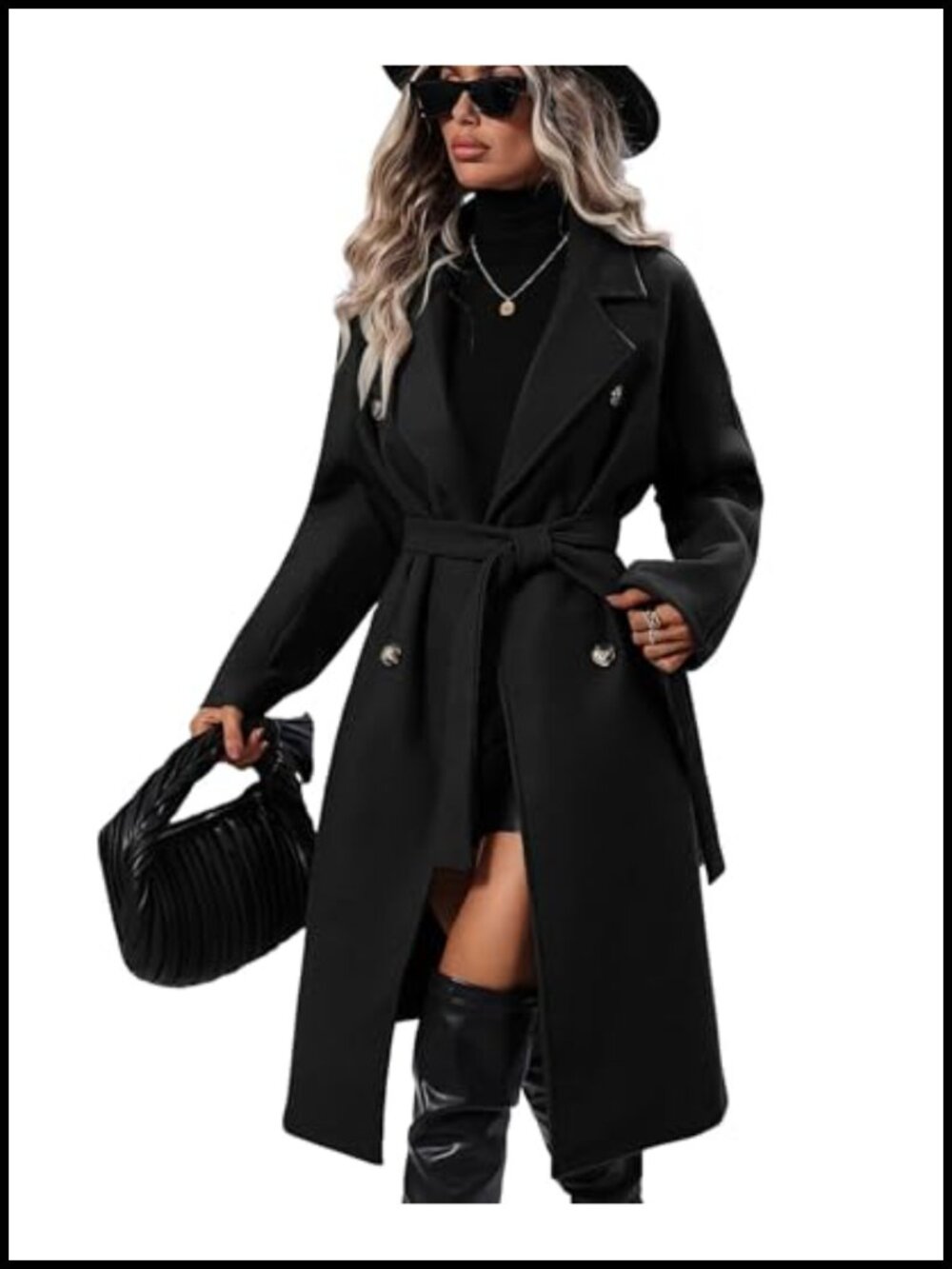 Wool Blend Pea Coat Long Trench Coat Double Breasted Notched Lapel